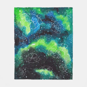 Mops-Konstellations-Stern-Himmel-Grüntöne-Blues Fleecedecke
