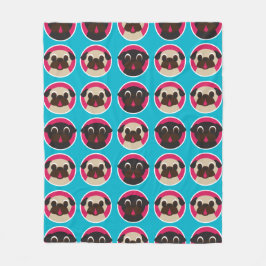 Mops-Köpfe auf aquamariner Fleece-Decke Fleecedecke