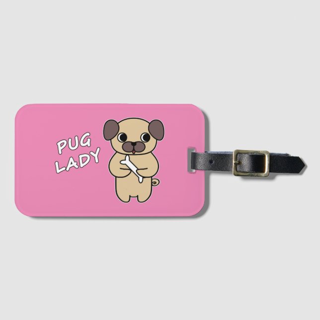 MOPS LADY - rosa Gepäckmarke Gepäckanhänger (Vorderseite (Horizontal))