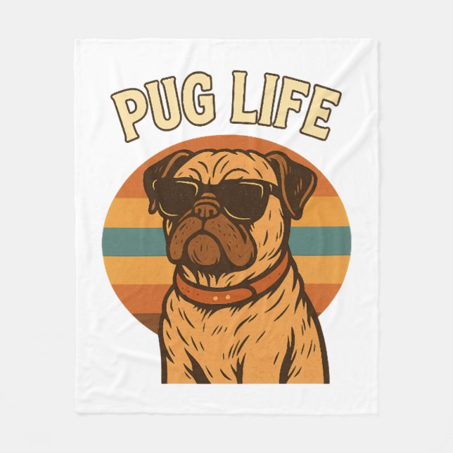 Mops Leben Fleecedecke (Vorderseite)
