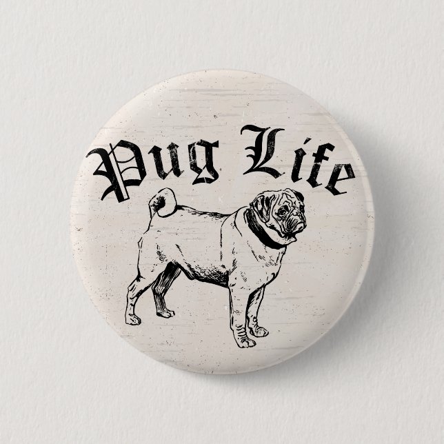 Mops-Leben-lustiger Hundegangster Button (Vorderseite)