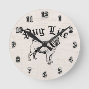 Mops-Leben-lustiger Hundegangster Runde Wanduhr