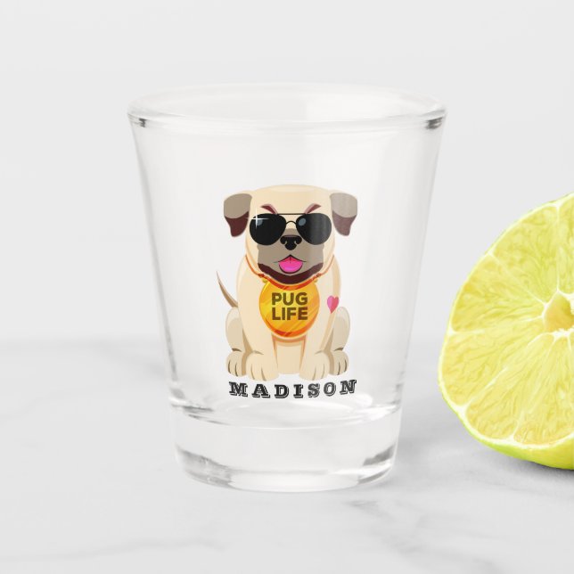 Mops-Leben-Name-Schussglas Schnapsglas (Vorderseite)