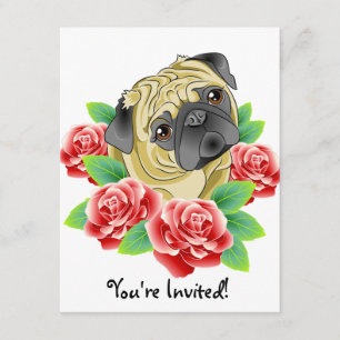 Mops-Leben-niedliche Tätowierungs-Art-HundeParty Einladung