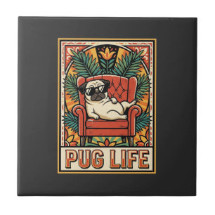 Mops Leben Retro-Folk-Art-Hund Fliese