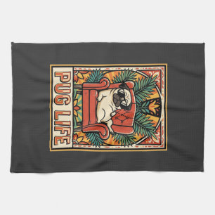 Mops Leben Retro-Folk-Art-Hund Geschirrtuch