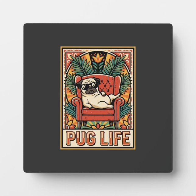 Mops Leben Retro-Folklore-Kunst Hund Fotoplatte (Vorderseite)