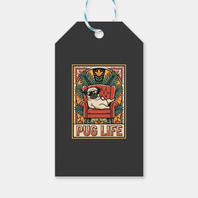 Mops Leben Retro-Folklore-Kunst Hund Geschenkanhänger (Vorderseite)