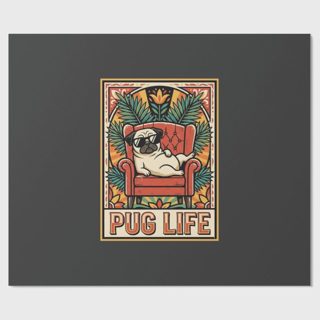 Mops Leben Retro-Folklore-Kunst Hund Geschenkpapier (Flach)