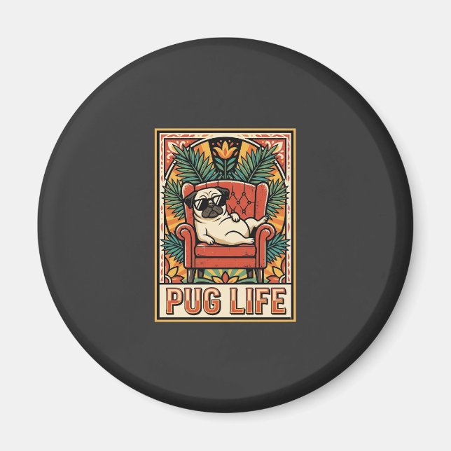 Mops Leben Retro-Folklore-Kunst Hund Magnet (Vorne)