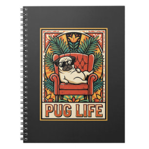 Mops Leben Retro-Folklore-Kunst Hund Notizblock