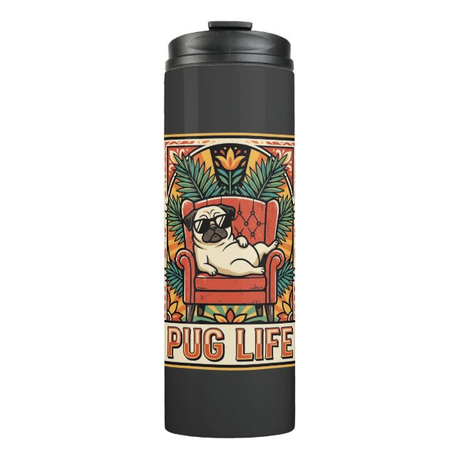 Mops Leben Retro-Folklore-Kunst Hund Thermosbecher (Vorderseite)
