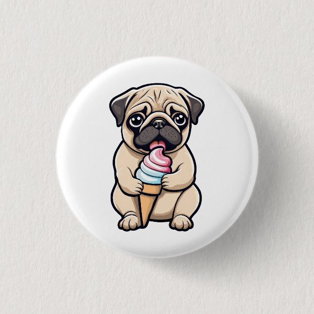 Mops leckendes Eis Button (Vorderseite)