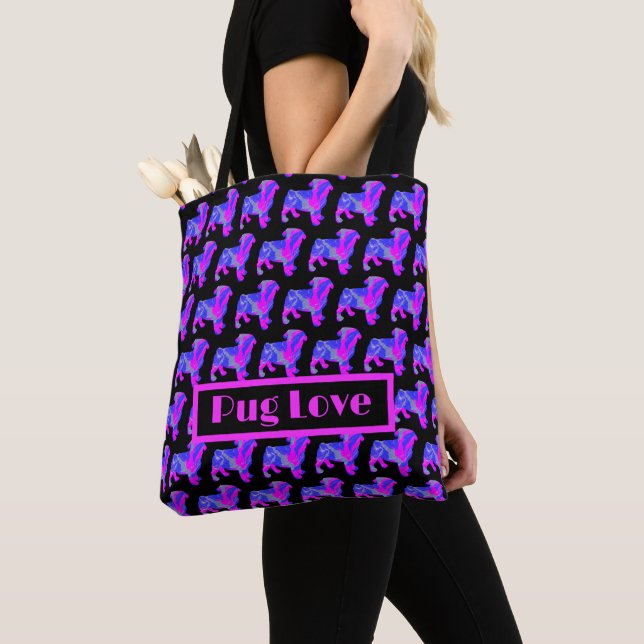 Mops Liebe Hund Niedlich Rosa Silhouette Monogramm Tasche (Von Nahem)