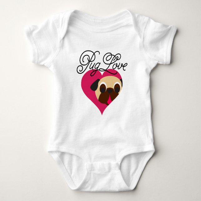 Mops-Liebe-Kitz-Mops im Herz-Bodysuit Baby Strampler (Vorderseite)