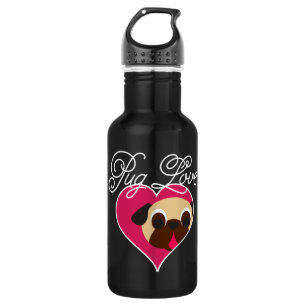 Mops-Liebe-Kitz-Mops in der Herz-Wasser-Flasche Edelstahlflasche