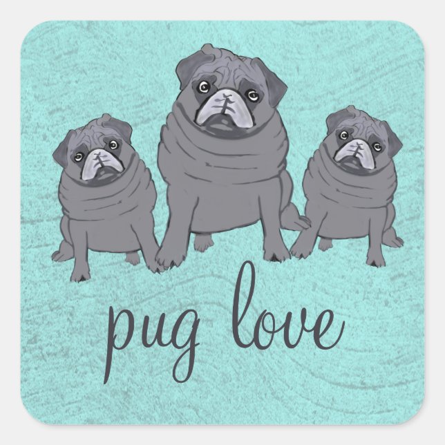 Mops Liebe Quadratischer Aufkleber (Vorderseite)