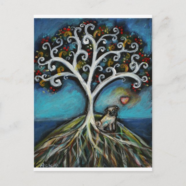 Mops Liebe Tree of Life Postkarte (Vorderseite)