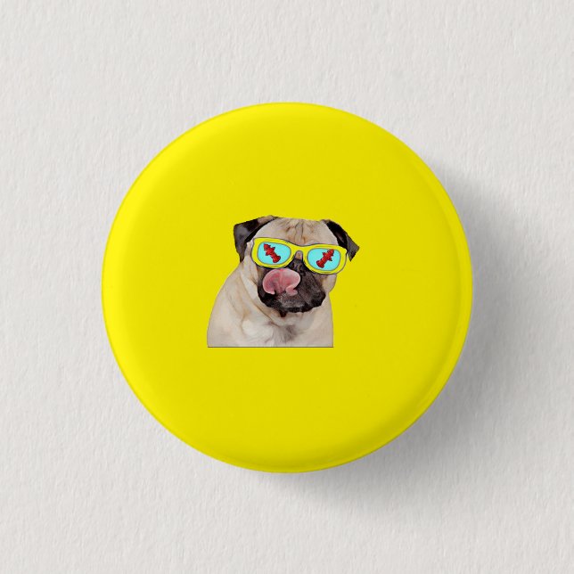 Mops liebt Hydranten Button (Vorderseite)