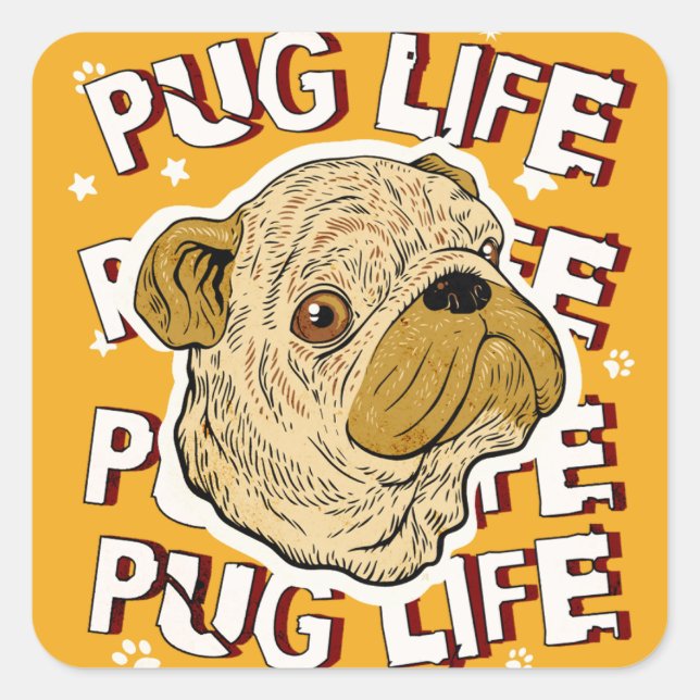 Mops Life Animal Dog Quadratischer Aufkleber (Vorderseite)
