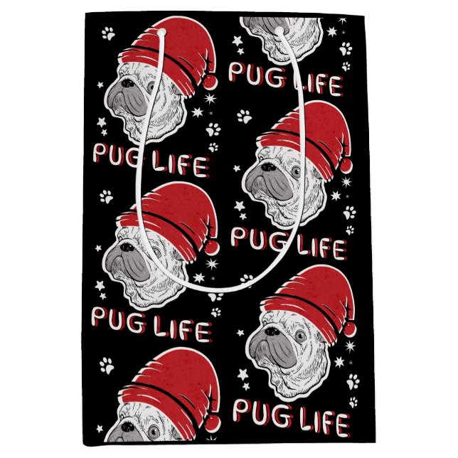 Mops Life Animal Weihnachten Mittlere Geschenktüte (Vorderseite)