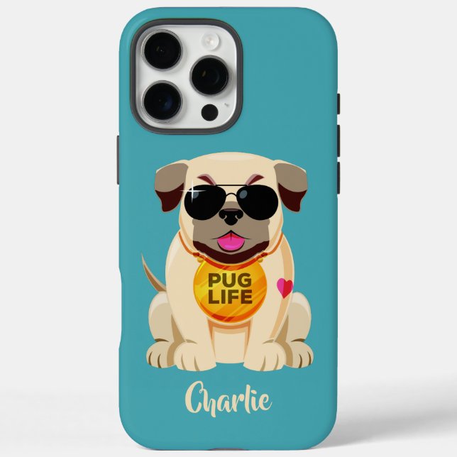 Mops Life individuelle Name & Farbtelefongehäuse iPhone 16 Pro Max Hülle (Rückseite)