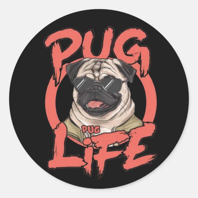 Mops Life Runder Aufkleber (Vorderseite)