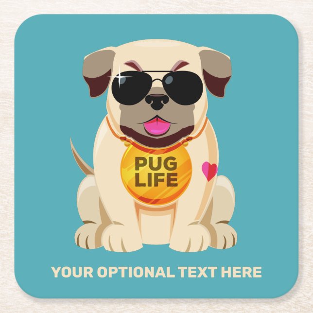 Mops Life - Sondertext und Farbe Rechteckiger Pappuntersetzer (Vorderseite)