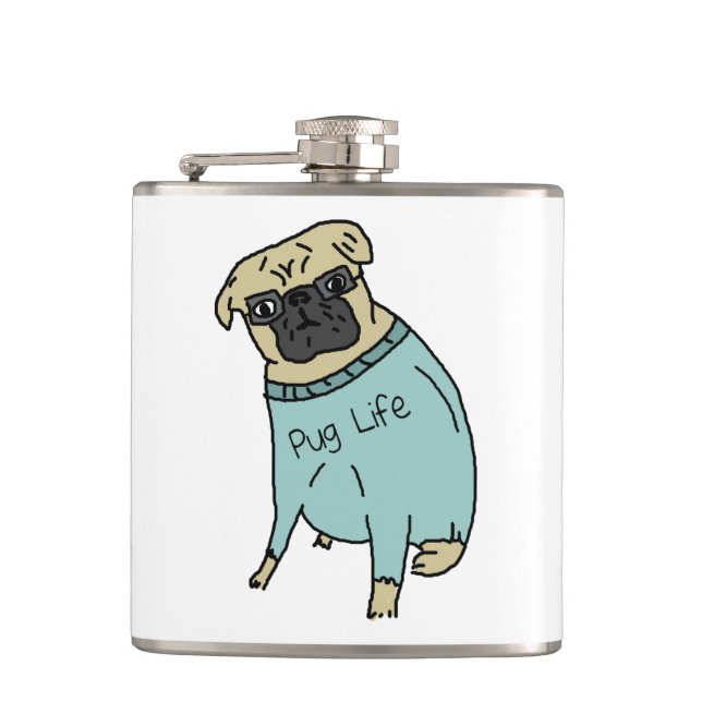Mops Life - Witziges Hund im Pullover Flachmann (Vorderseite)