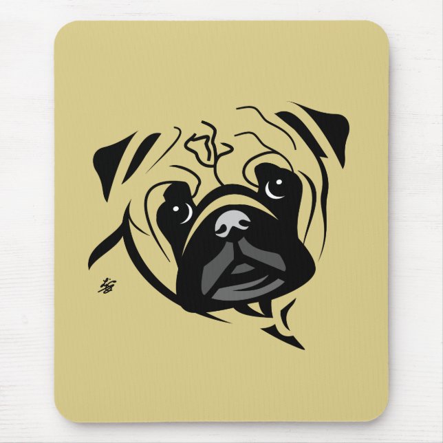 Mops-Linienporträt Mousepad (Vorne)