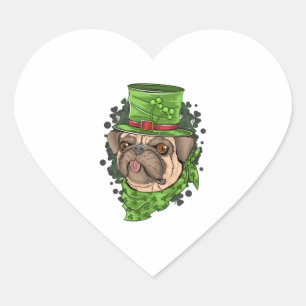 Mops Lover, Niedlicher Hund St Patricks Day, Lucky Herz-Aufkleber