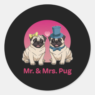 Mops Lover Wedding frisch verheiratete Brautbräuch Runder Aufkleber