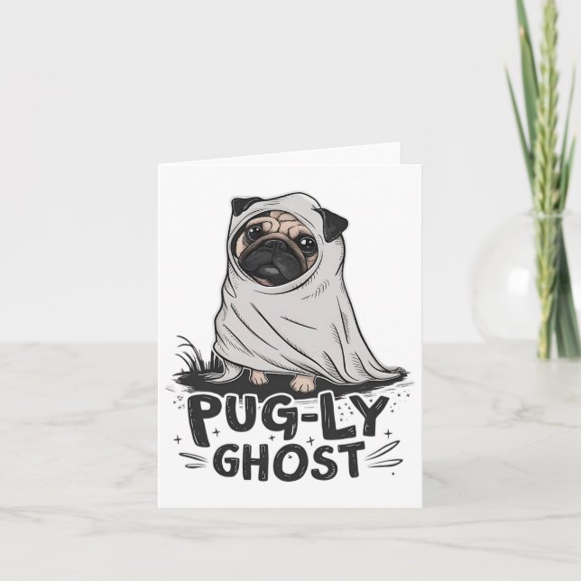 Mops-ly Ghost Funny Dog Puns Halloween Mops Eigent Karte (Vorderseite)
