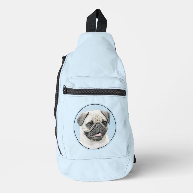 Mops Malerei Fawn Silver Niedlich Original Haustie Crossbody Bag (Vorderseite)