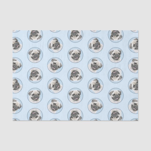 Mops Malerei Fawn Silver Niedlich Original Haustie Seidenpapier (Vorderseite)