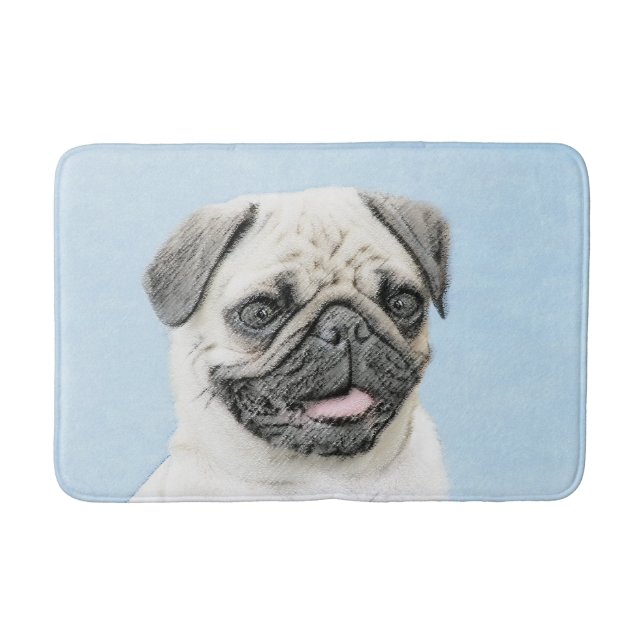 Mops Malerei - Niedliche Original Hunde Kunst Badematte (Vorderseite)