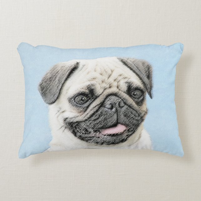 Mops Malerei - Niedliche Original Hunde Kunst Dekokissen (Vorderseite)