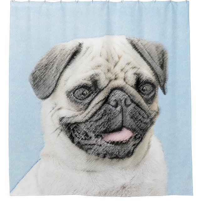 Mops Malerei - Niedliche Original Hunde Kunst Duschvorhang (Vorderseite)