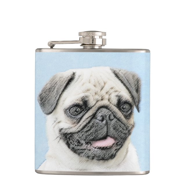 Mops Malerei - Niedliche Original Hunde Kunst Flachmann (Vorderseite)