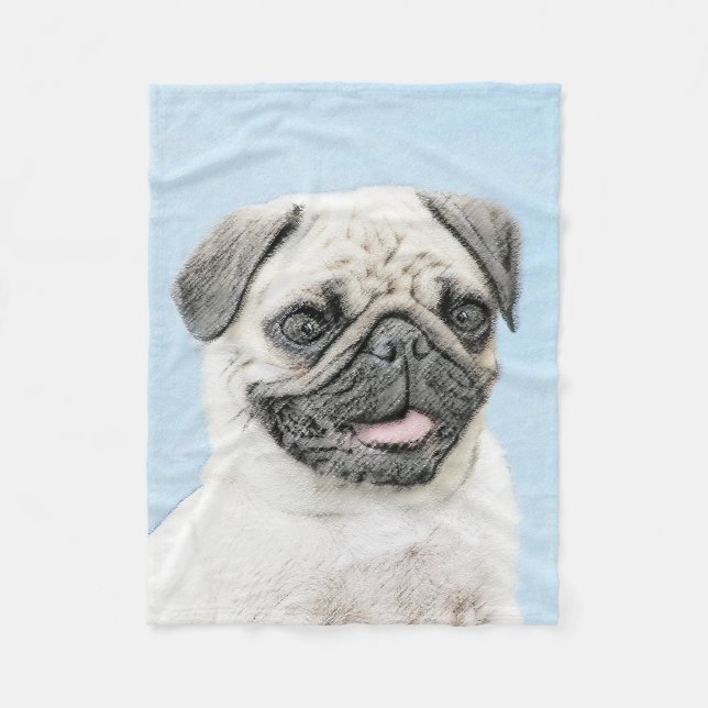 Mops Malerei - Niedliche Original Hunde Kunst Fleecedecke (Vorderseite)