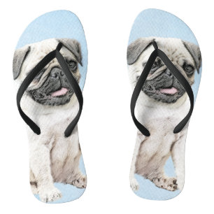 Mops Malerei - Niedliche Original Hunde Kunst Flip Flops