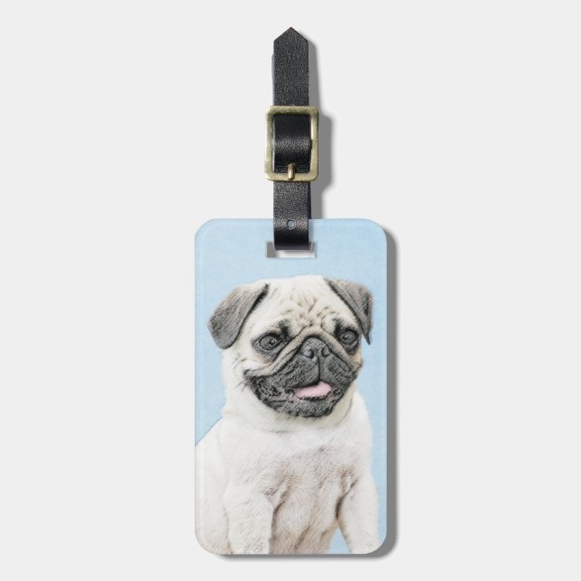 Mops Malerei - Niedliche Original Hunde Kunst Gepäckanhänger (Vorderseite vertikal)