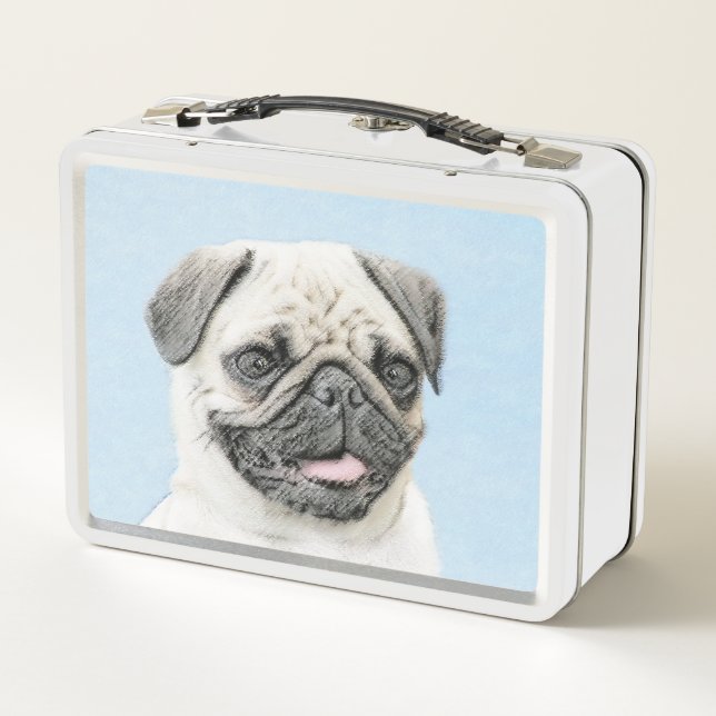 Mops Malerei - Niedliche Original Hunde Kunst Metall Brotdose (Rückseite)