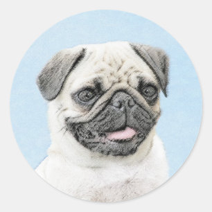Mops Malerei - Niedliche Original Hunde Kunst Runder Aufkleber