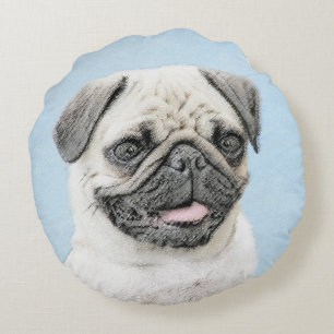 Mops Malerei - Niedliche Original Hunde Kunst Rundes Kissen