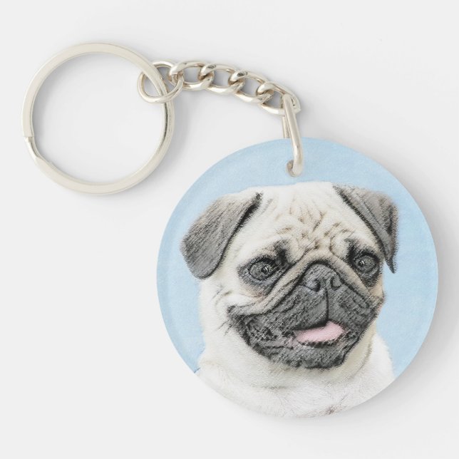 Mops Malerei - Niedliche Original Hunde Kunst Schlüsselanhänger (Vorderseite)
