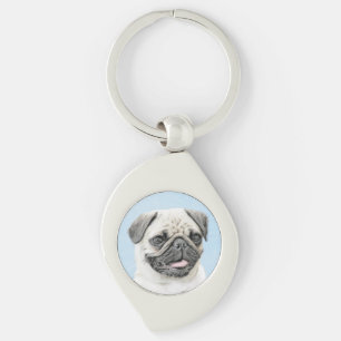 Mops Malerei - Niedliche Original Hunde Kunst Schlüsselanhänger