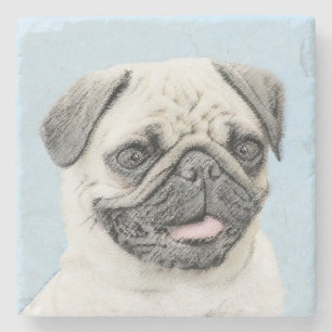 Mops Malerei - Niedliche Original Hunde Kunst Steinuntersetzer
