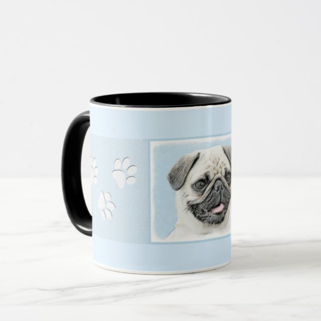 Mops Malerei - Niedliche Original Hunde Kunst Tasse (Vorderseite Links)