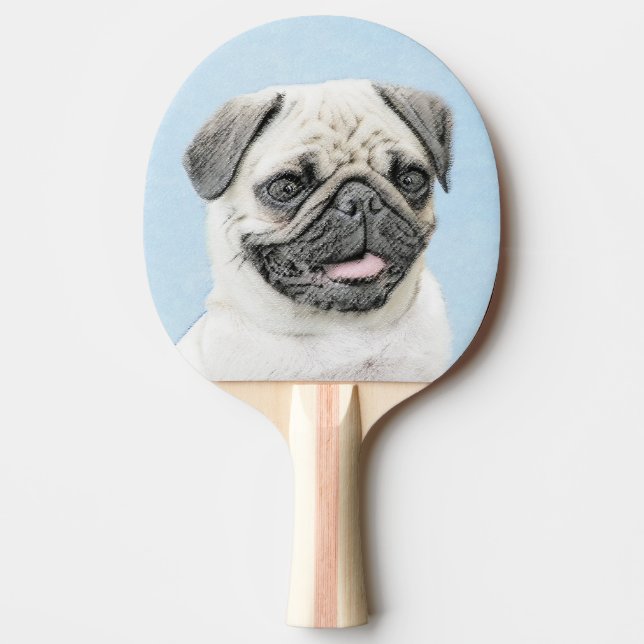 Mops Malerei - Niedliche Original Hunde Kunst Tischtennis Schläger (Vorderseite)